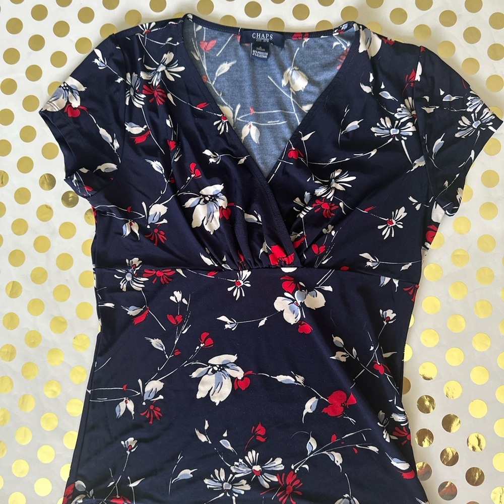 Chaps Black Wrap Cap Sleeve Blouse